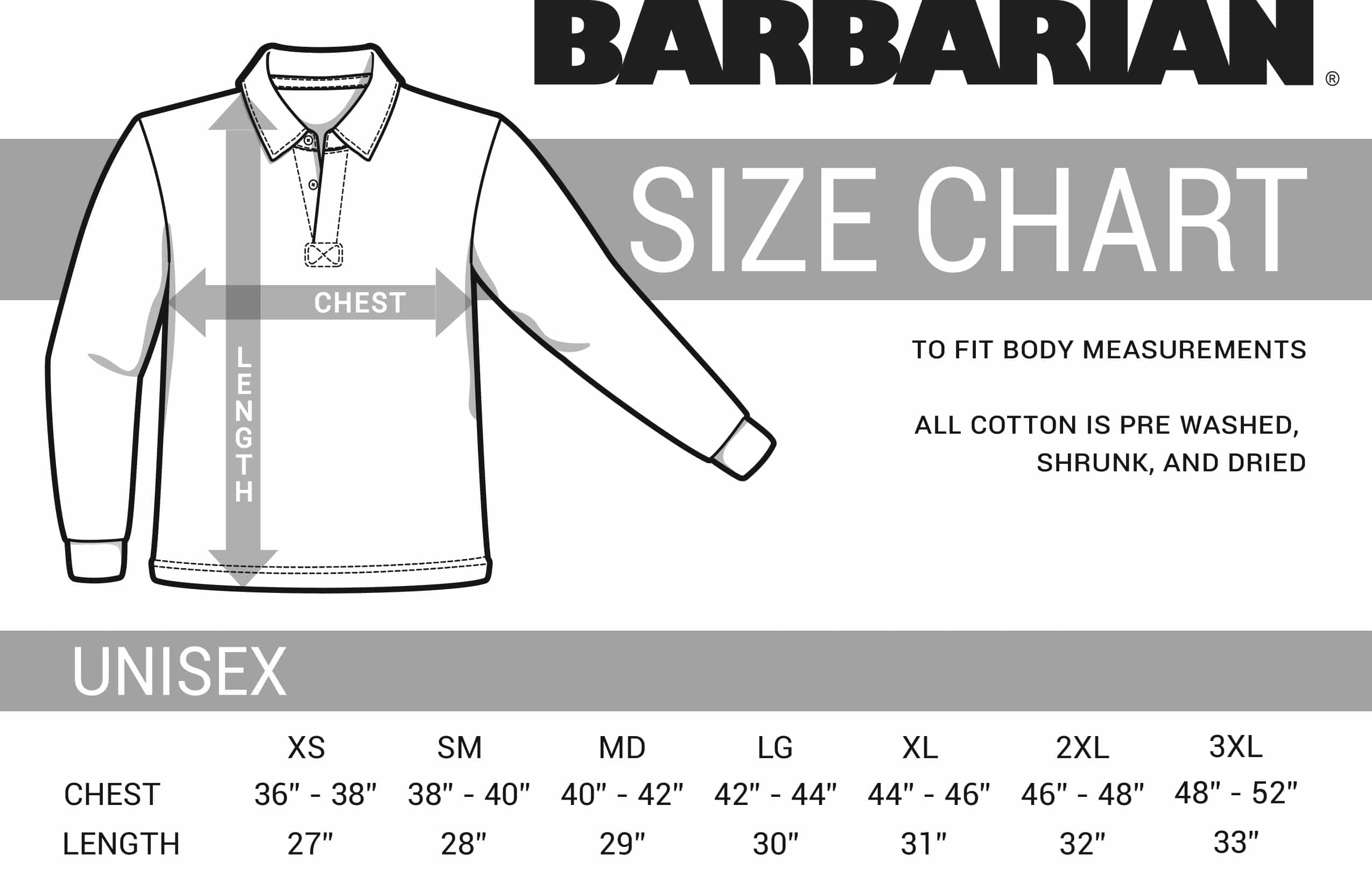Rugby Shirt Size Chart